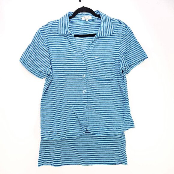 Frankies Bikinis Terry Shirt Mini Skirt Set Blue Button Up Sizes Medium Large - Picture 2 of 16